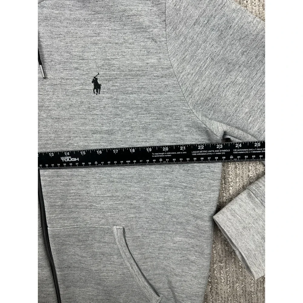 Polo Ralph Lauren Hoodie Men Large Gray Double Knit Tech Fleece Full Zip Pockets